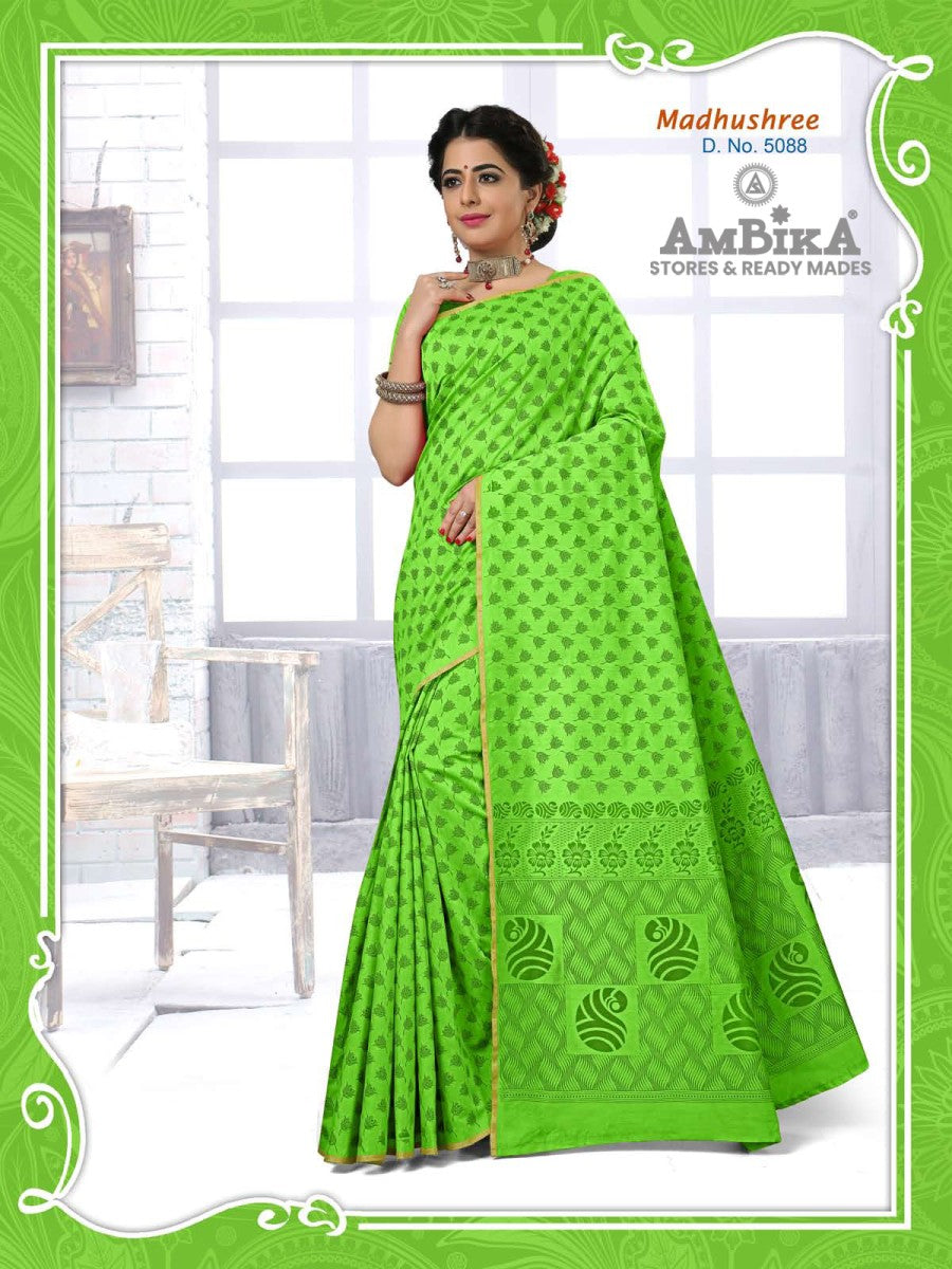 MADHUSHREE SILK COTTON SAREE Printed with Blouse Piece for Womens