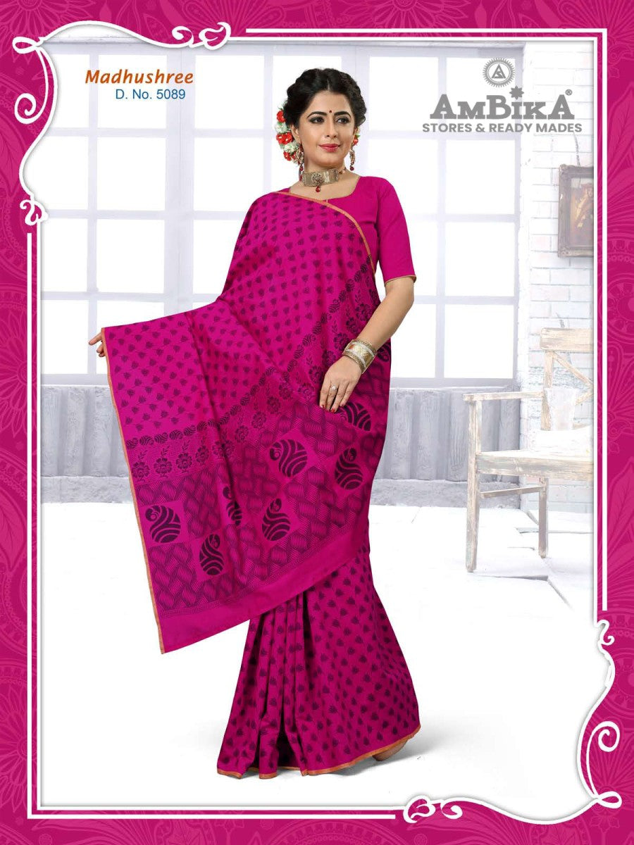 MADHUSHREE SILK COTTON SAREE Printed with Blouse Piece for Womens