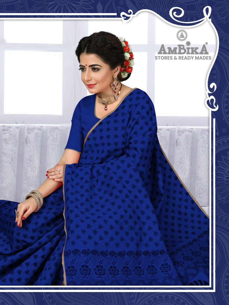 MADHUSHREE SILK COTTON SAREE Printed with Blouse Piece for Womens
