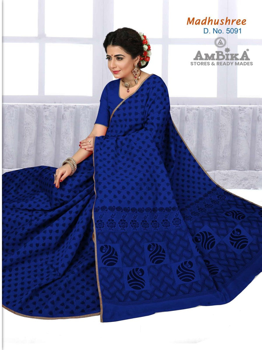 MADHUSHREE SILK COTTON SAREE Printed with Blouse Piece for Womens