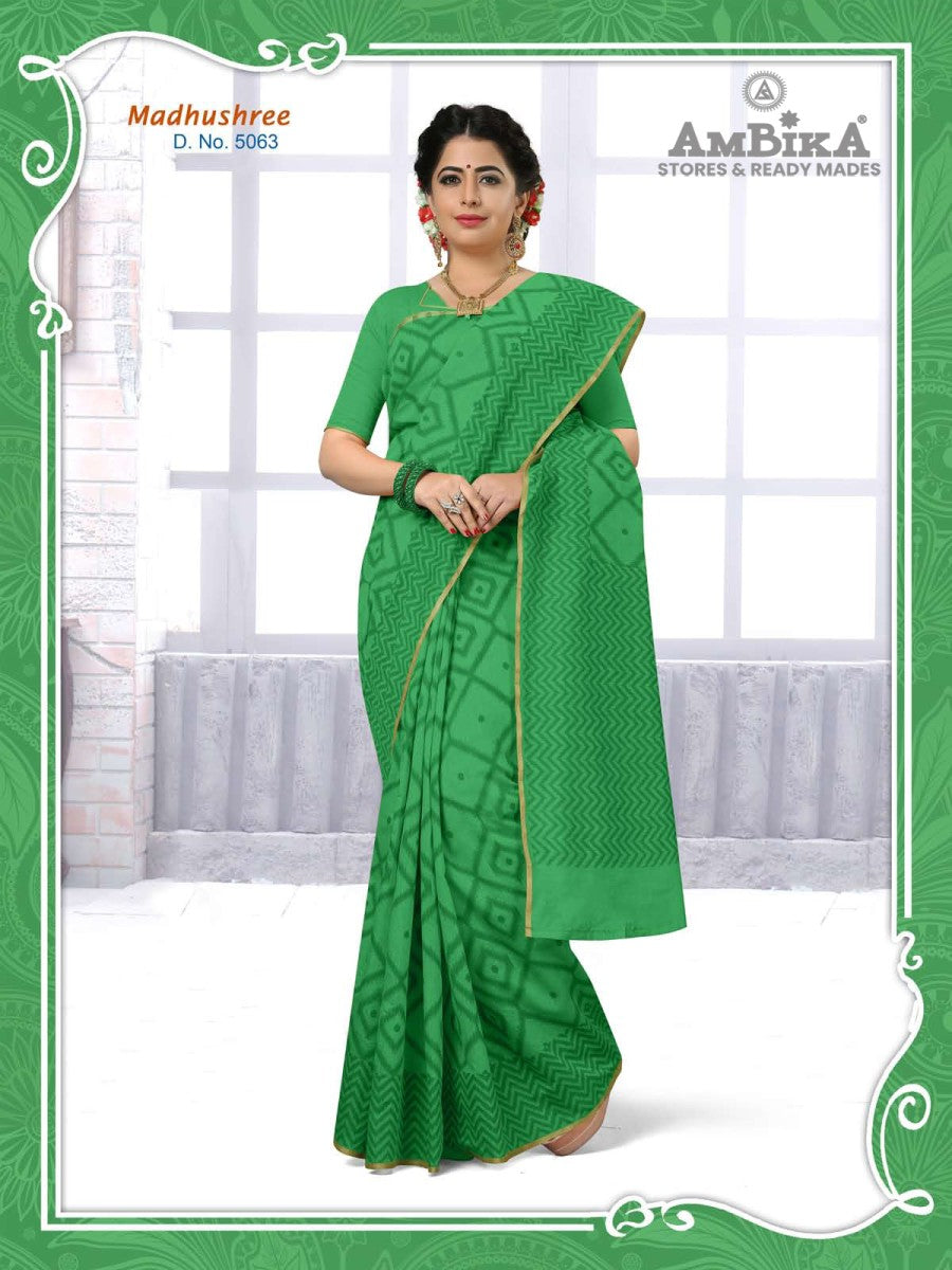 MADHUSHREE SILK COTTON SAREE Printed with Blouse Piece for Womens
