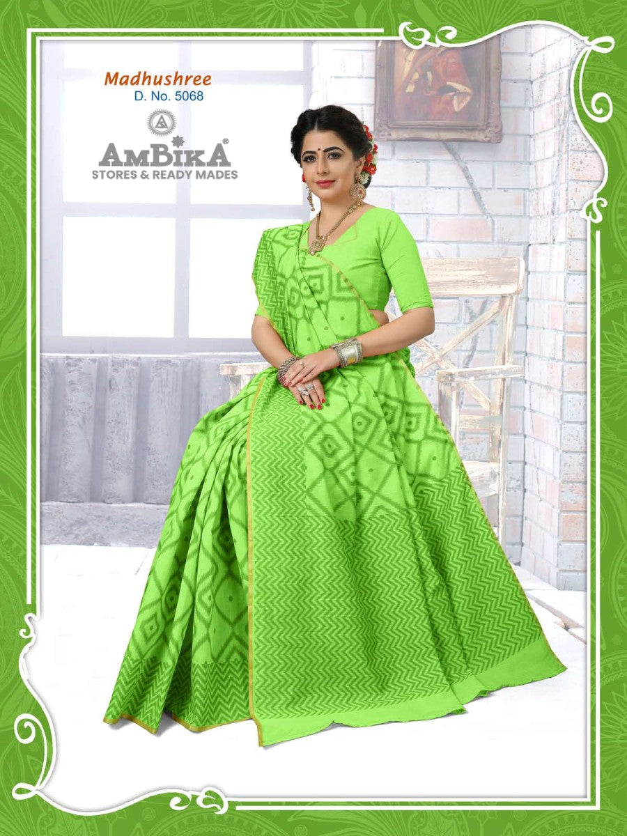 MADHUSHREE SILK COTTON SAREE Printed with Blouse Piece for Womens