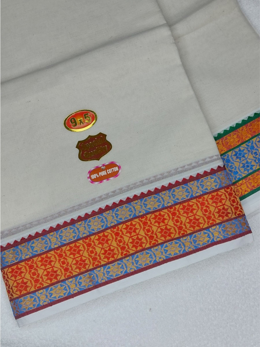 Cotton Mens Panjakejam Dhoti With Fancy Border &amp; Towel set