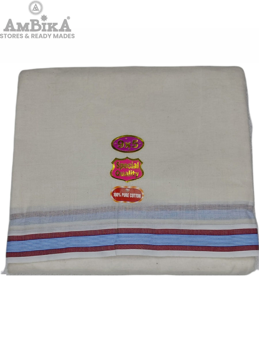 Cotton Mens Panjakejam Dhoti & Towel set [9 * 5] Unbleached Cotton Dhoti + Towel set