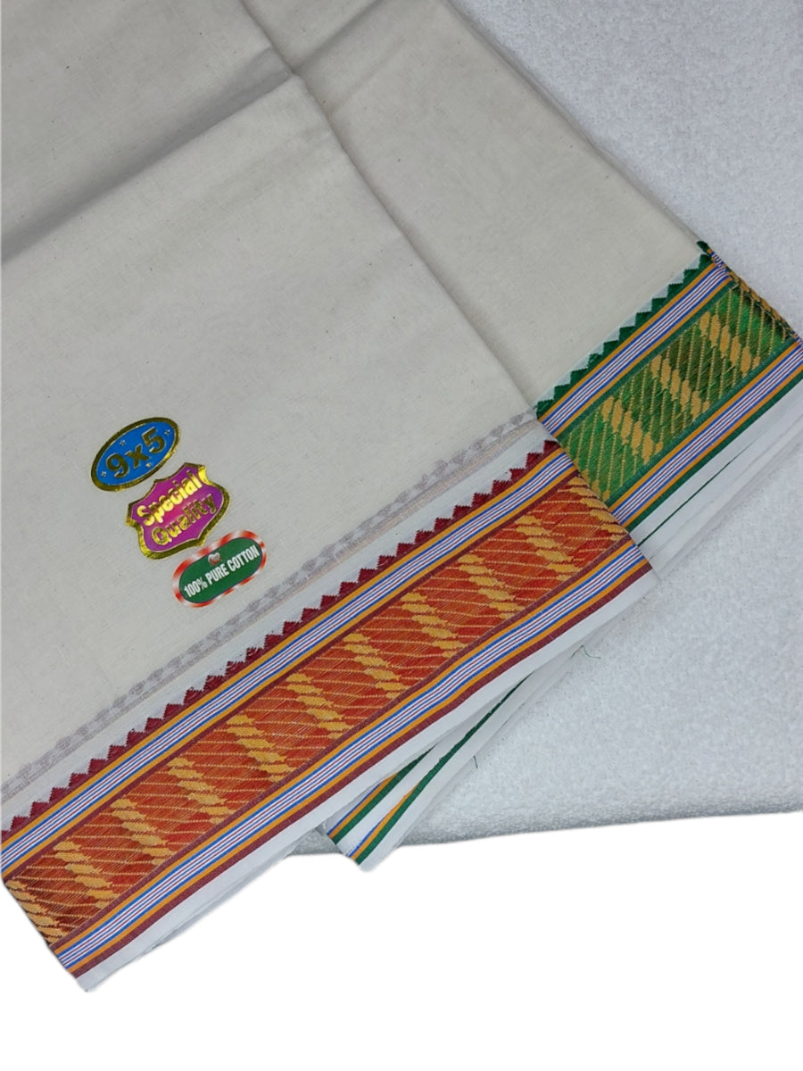 Cotton Mens Panjakejam Jacquard Border Dhoti &amp; Towel set [9 * 5]