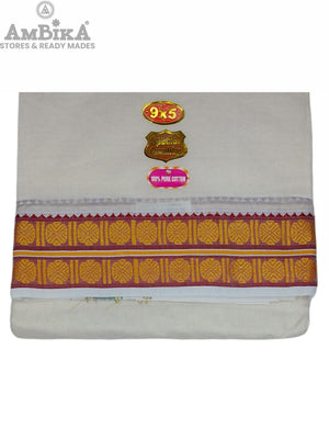 Cotton Ruthratcha Big Border Mens Panjakejam Dhoti & Towel set [9 * 5]