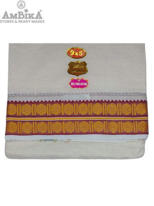 Cotton Ruthratcha Big Border Mens Panjakejam Dhoti & Towel set [9 * 5]