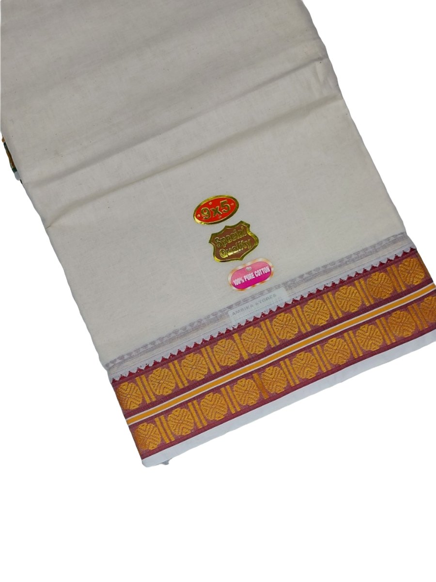 Cotton Ruthratcha Big Border Mens Panjakejam Dhoti & Towel set [9 * 5]
