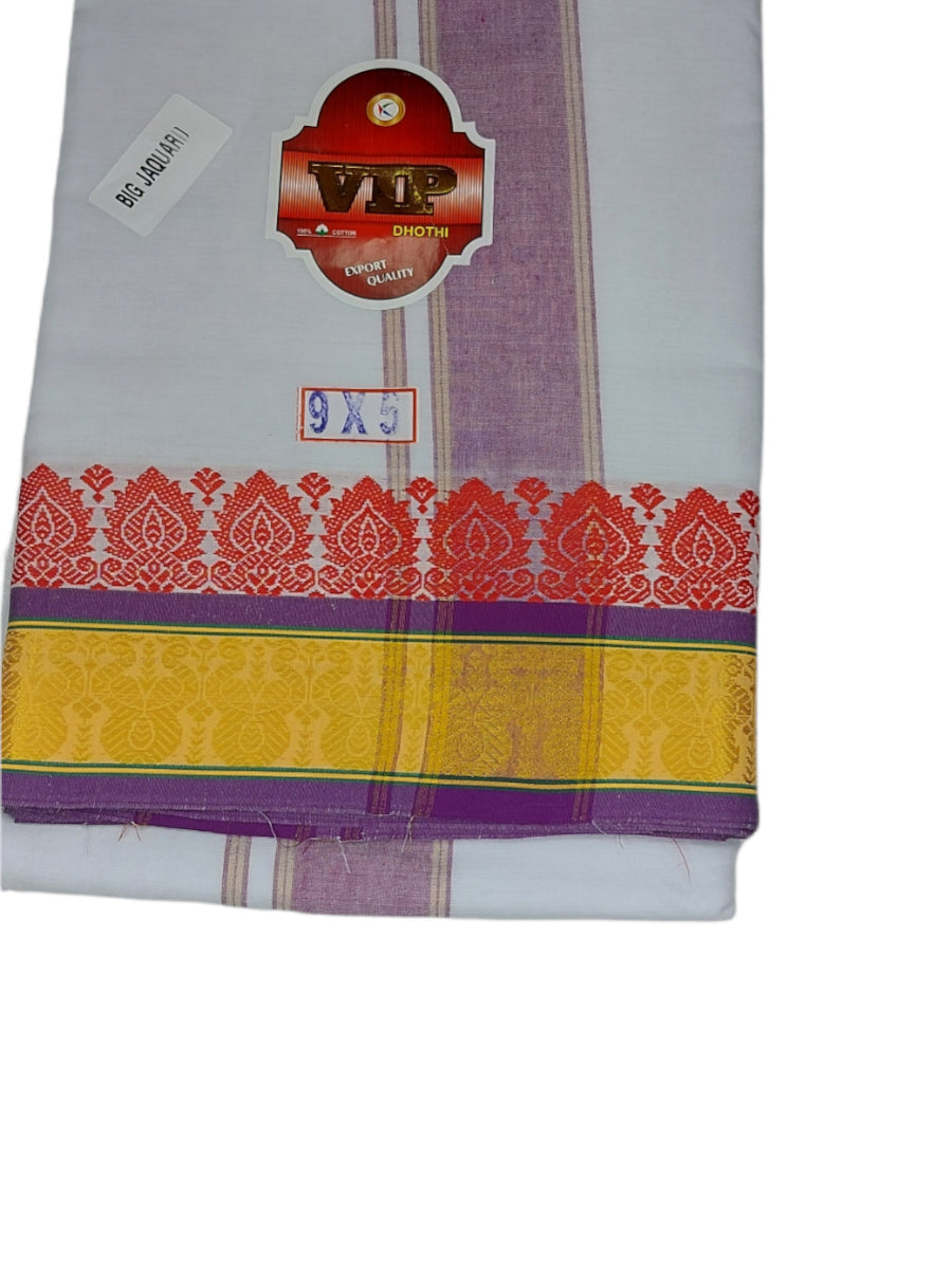 Cotton Panjakejam Unbleached Cotton Dhoti With Fancy Border & Towel set [9 X 5]