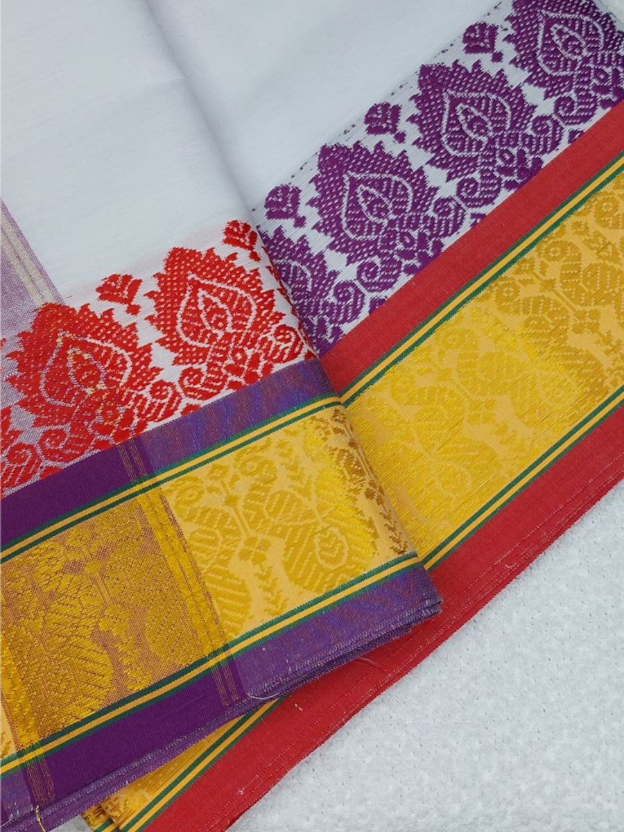 Cotton Panjakejam Unbleached Cotton Dhoti With Fancy Border & Towel set [9 X 5]