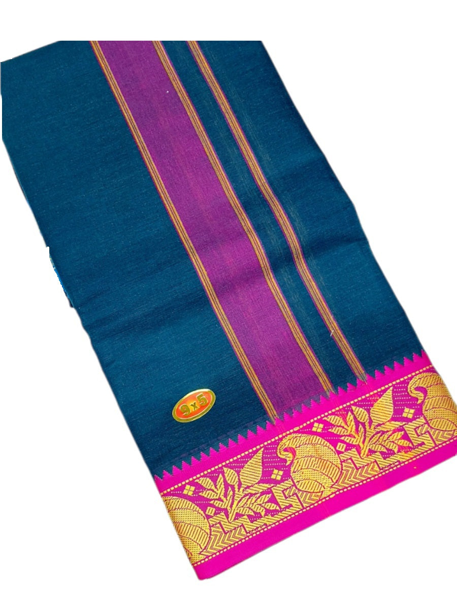 Cotton Mens Panjakejam Colour Dhoti With Fancy Border & Towel set [9 x 5]