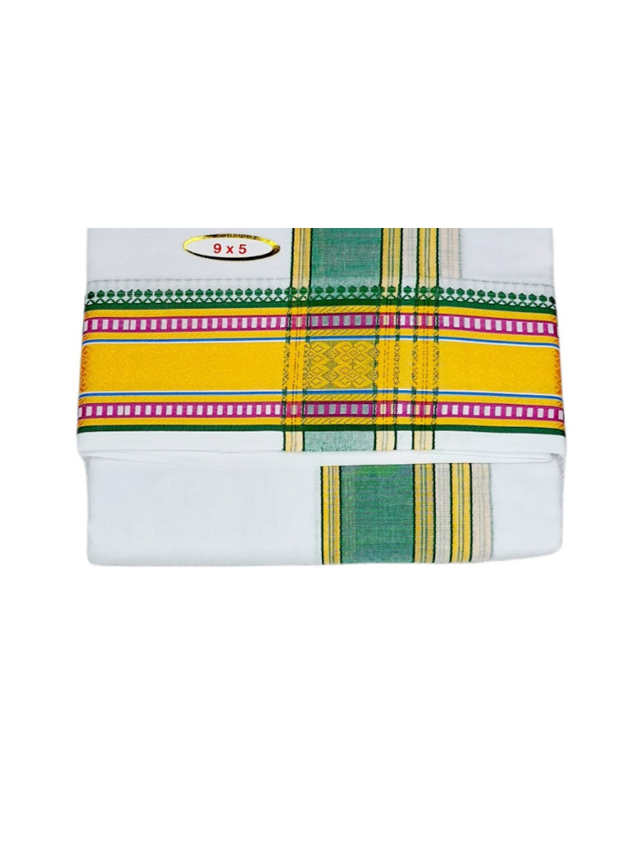 Cotton Mens Panjakejam White Dhoti With Gold Border & Towel set [9*5]