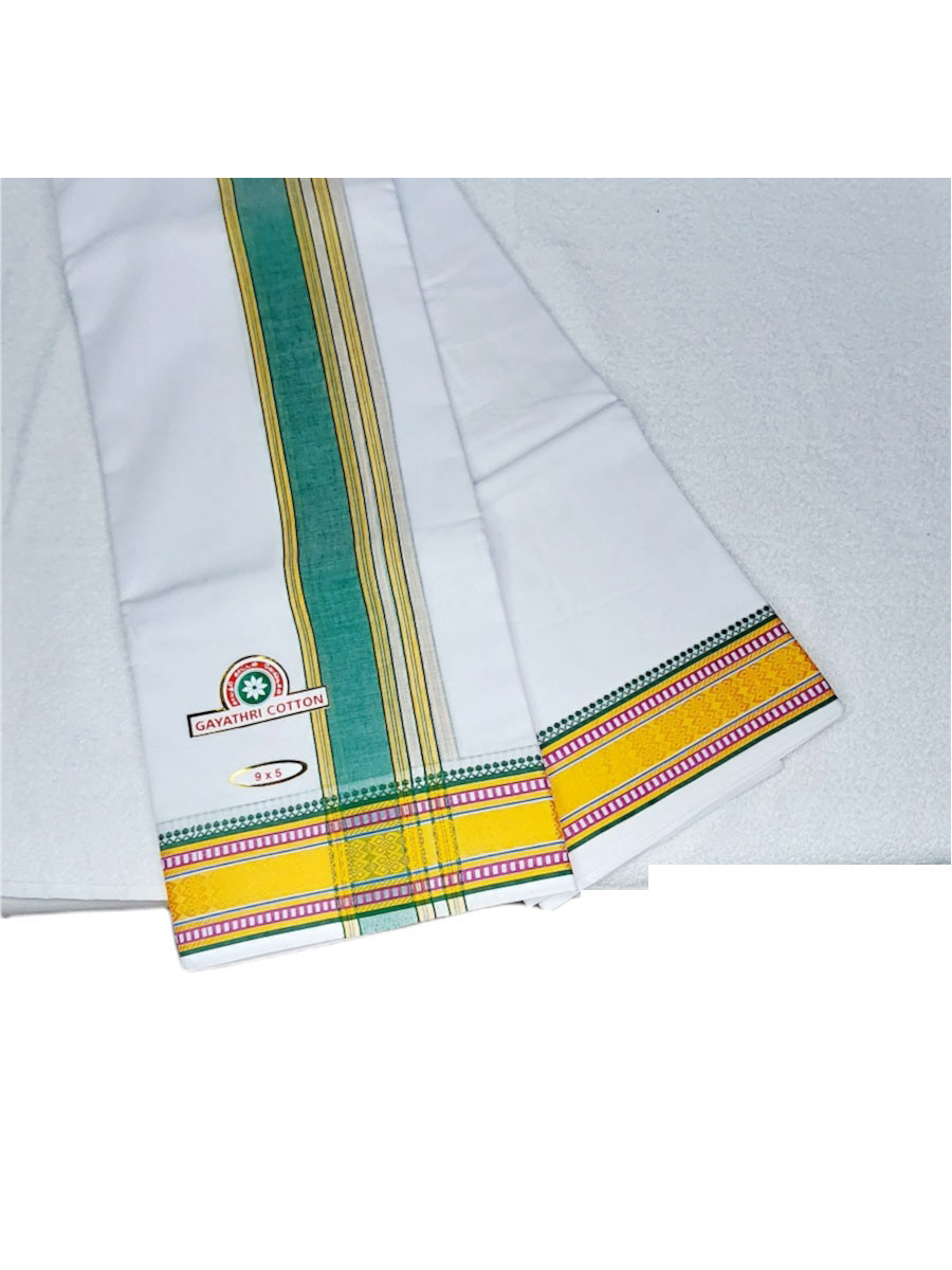 Cotton Mens Panjakejam White Dhoti With Gold Border & Towel set [9*5]