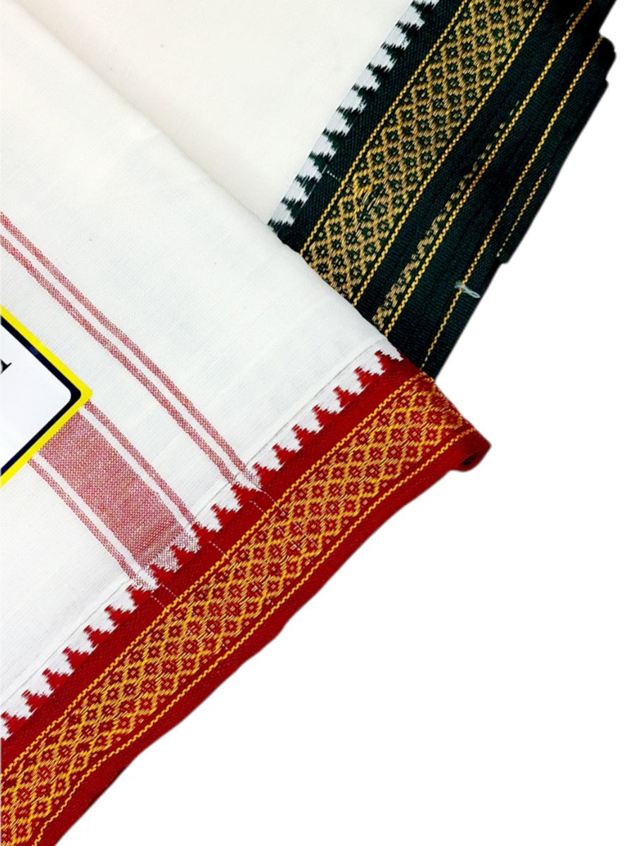 Cotton Mens Panjakejam White Dhoti Mayil Kan Border & Towel set [9 X 5]