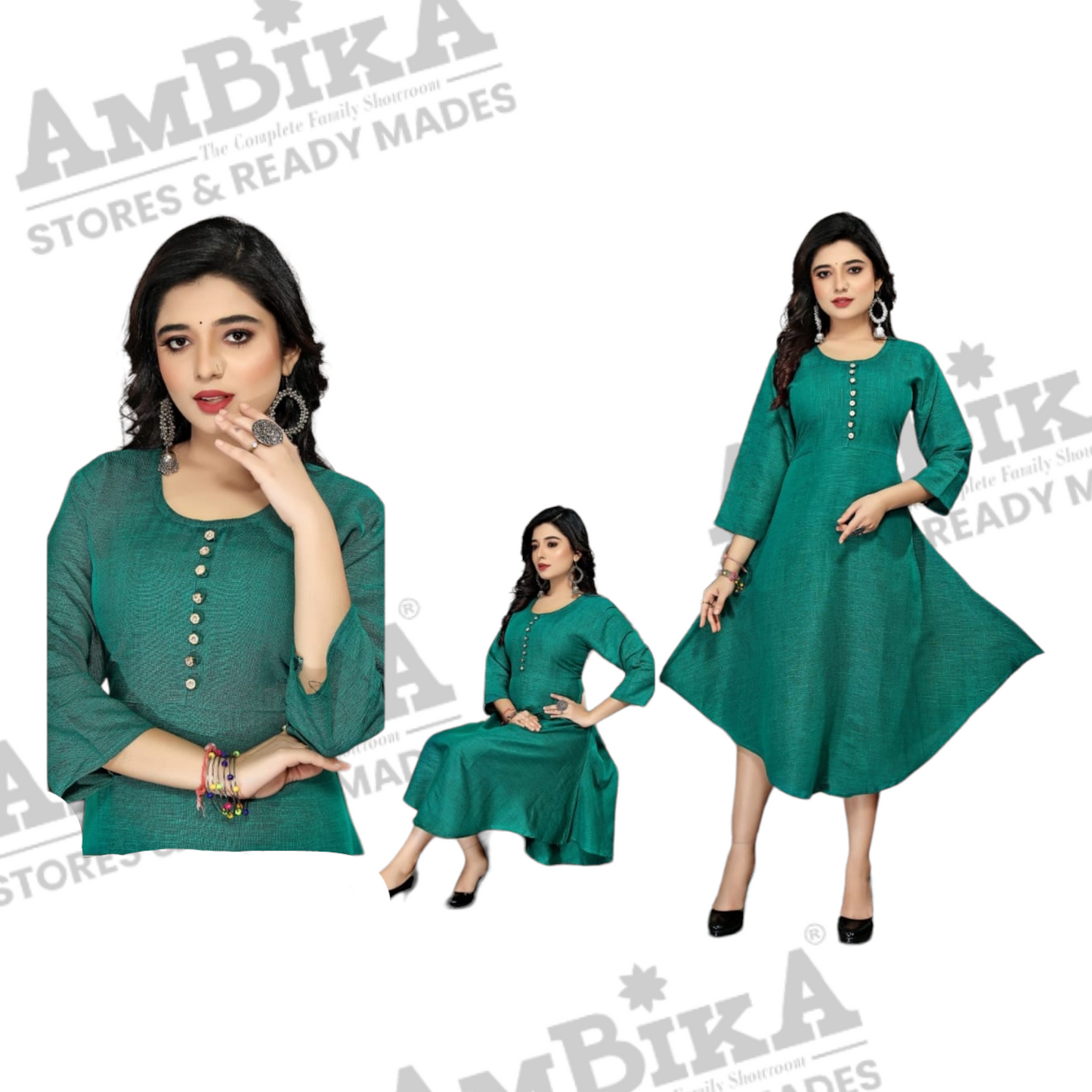 Women's Pure Cotton Plain  Kurtis Tops with 3/4 Sleeves