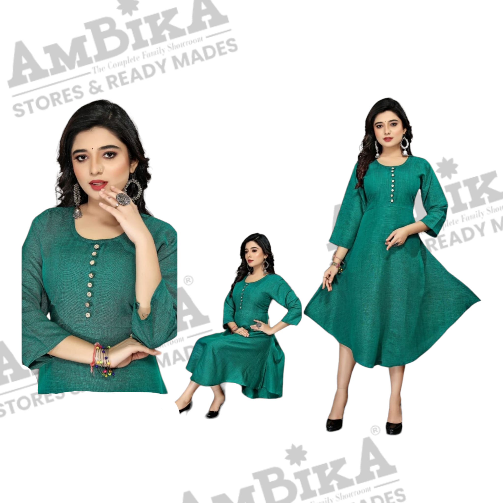 Women's Pure Cotton Plain  Kurtis Tops with 3/4 Sleeves