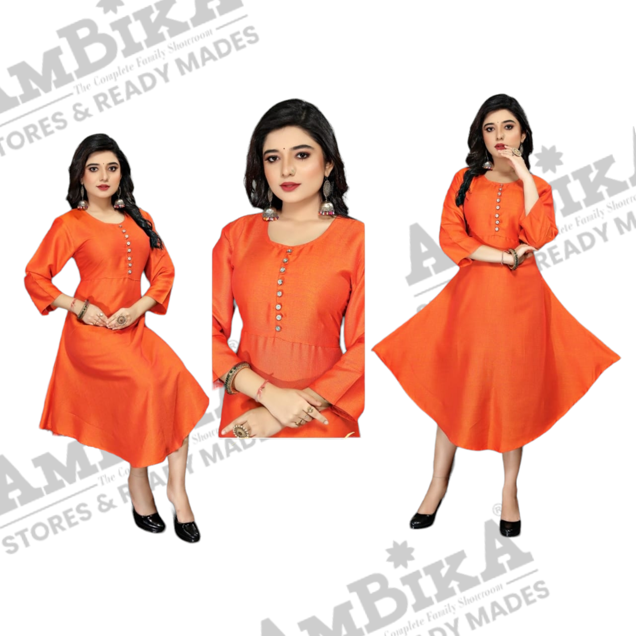 Women's Pure Cotton Plain  Kurtis Tops with 3/4 Sleeves