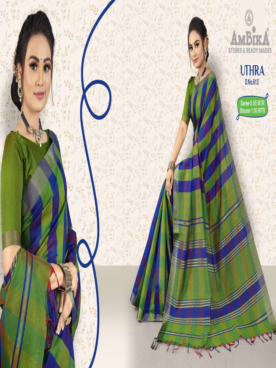 UTHRA SILK COTTON CHECKED SAREE  with Blouse Piece for Womens
