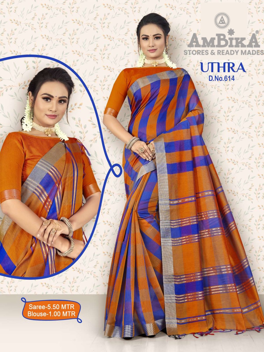 UTHRA SILK COTTON CHECKED SAREE  with Blouse Piece for Womens