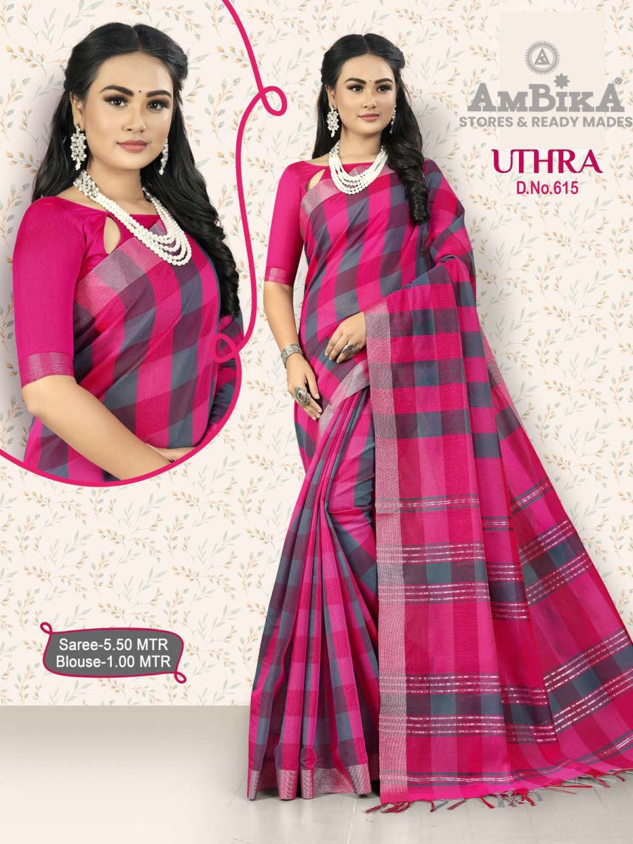 UTHRA SILK COTTON CHECKED SAREE  with Blouse Piece for Womens