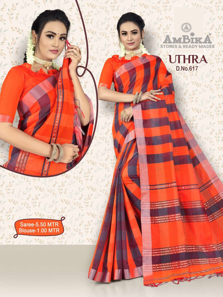 UTHRA SILK COTTON CHECKED SAREE  with Blouse Piece for Womens