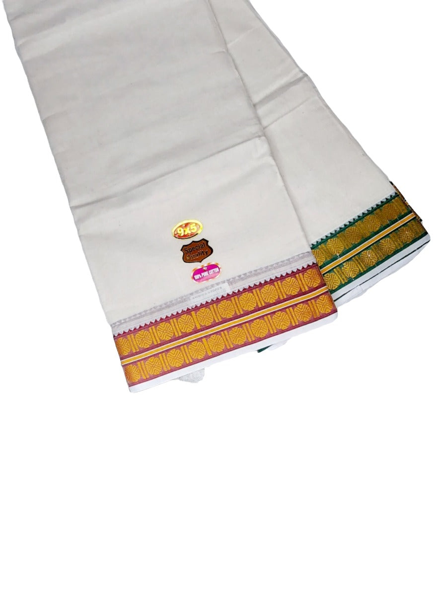 Cotton Ruthratcha Big Border Mens Panjakejam Dhoti & Towel set [9 * 5]
